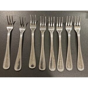 LibertyWare Stainless Steel Primrose Beaded Seafood Forks‎ Fork Set Of 8 Vintage
